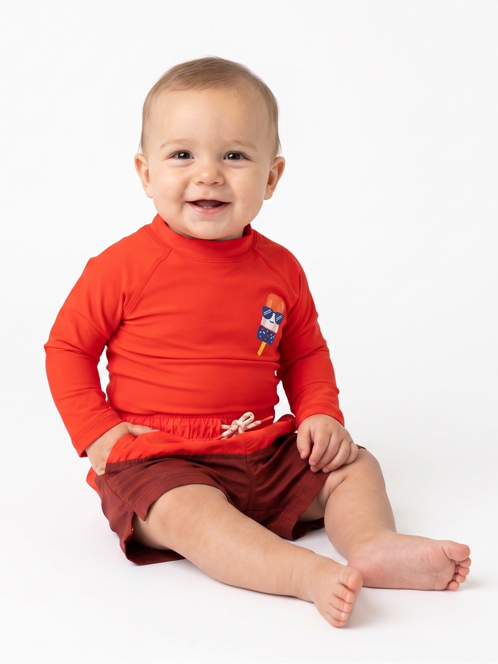 Old Navy Boys Swim Set 6-12M Long Sleeve Rash Guard Swim Trunks Popsicle